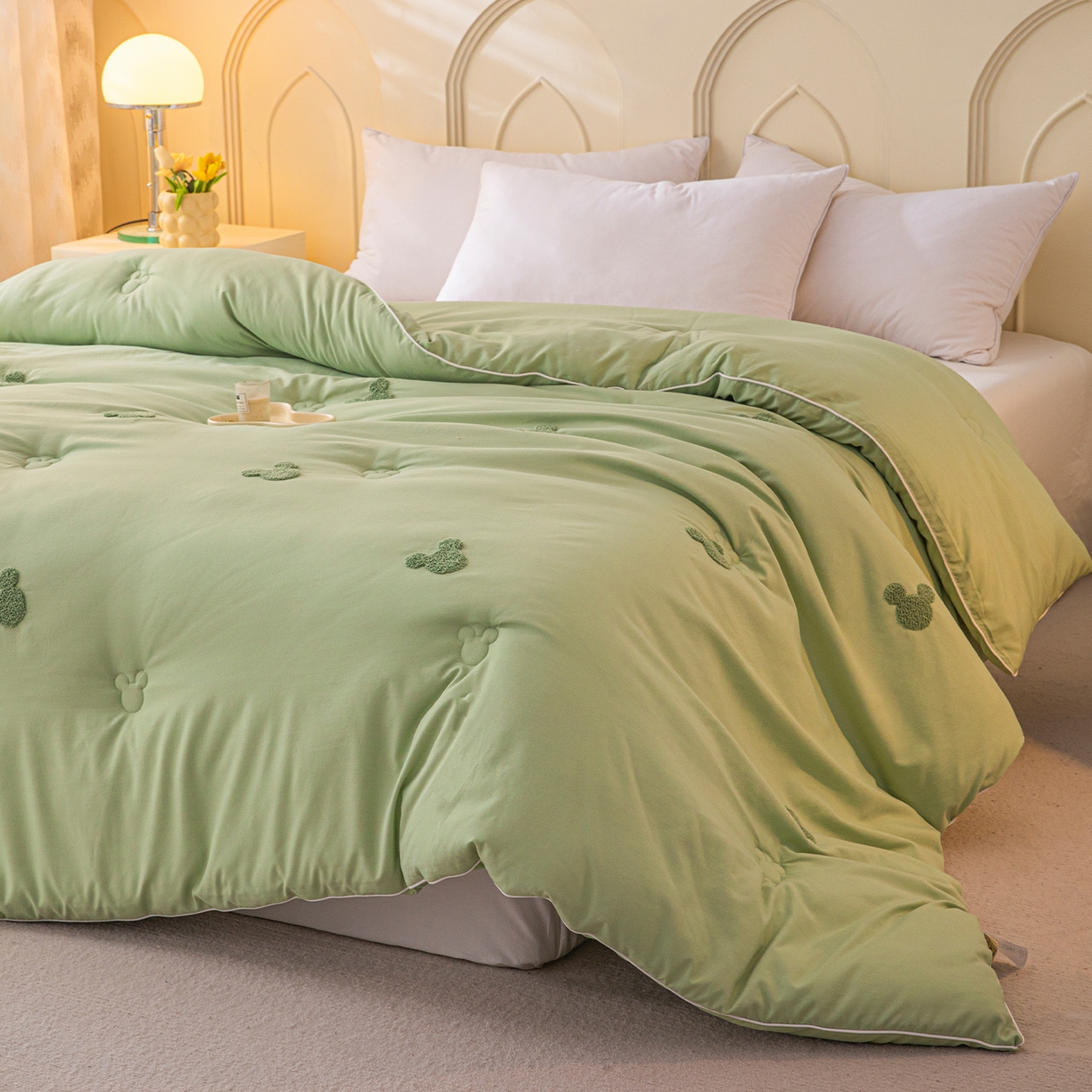 91家纺网 家纺一手货源 找家纺 一加一 2025新款中科院抗菌毛巾刺绣大豆被被子被芯-米奇 米奇-绿