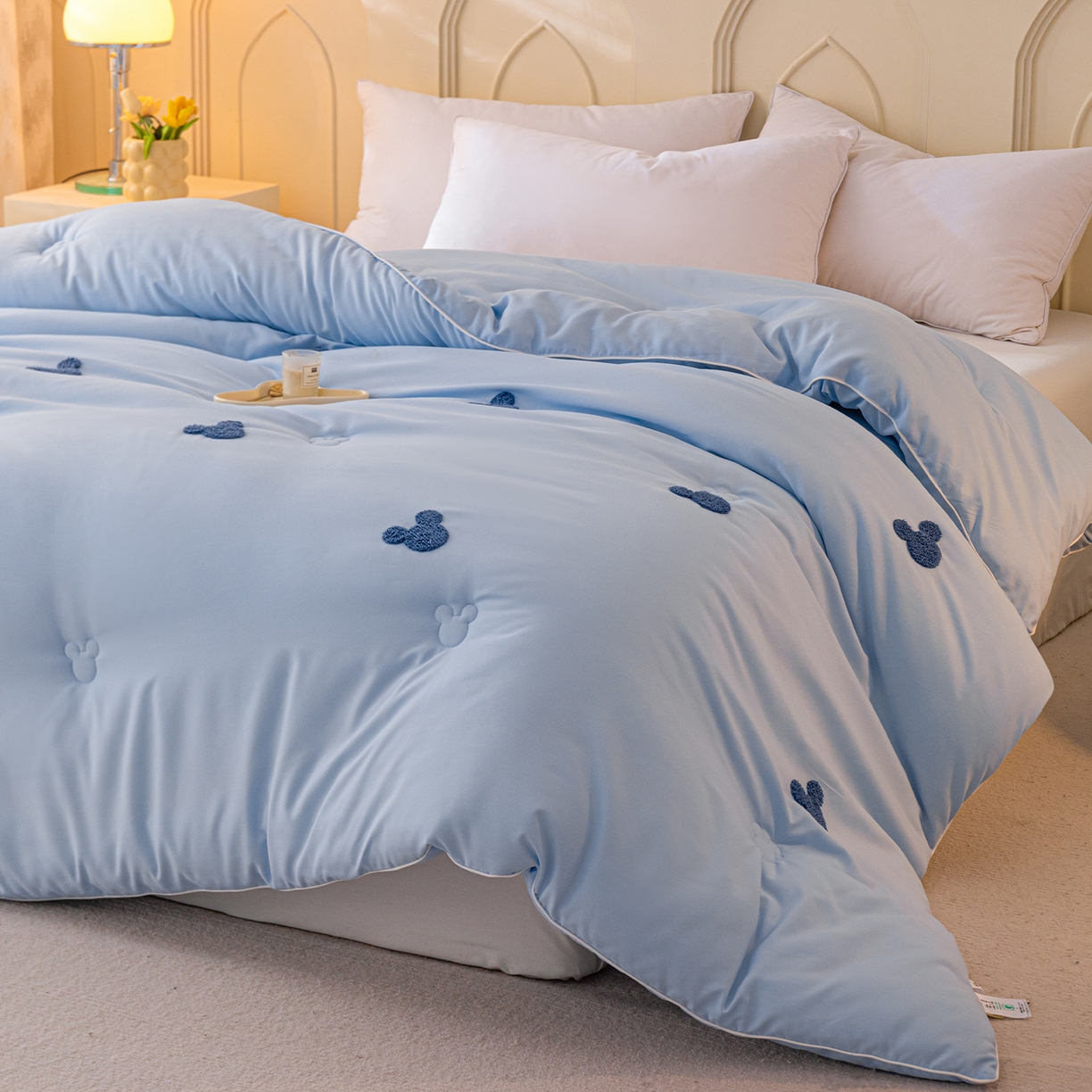 91家纺网 家纺一手货源 找家纺 一加一 2025新款中科院抗菌毛巾刺绣大豆被被子被芯-米奇 米奇-蓝