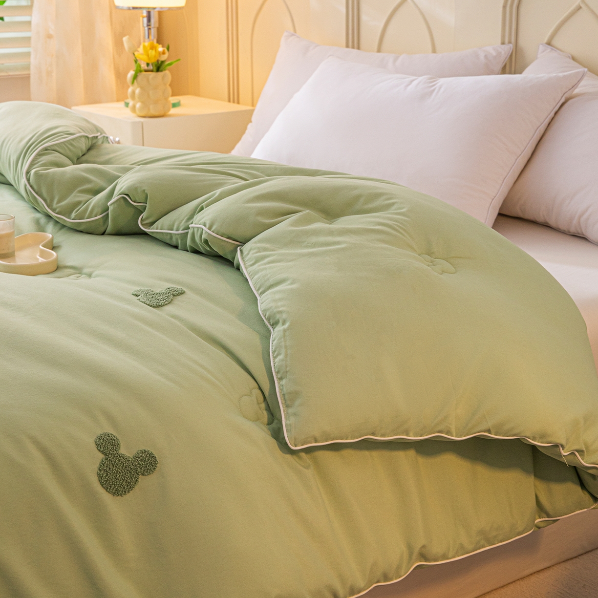 91家纺网 家纺一手货源 找家纺 一加一 2025新款中科院抗菌毛巾刺绣大豆被被子被芯-米奇 米奇-绿