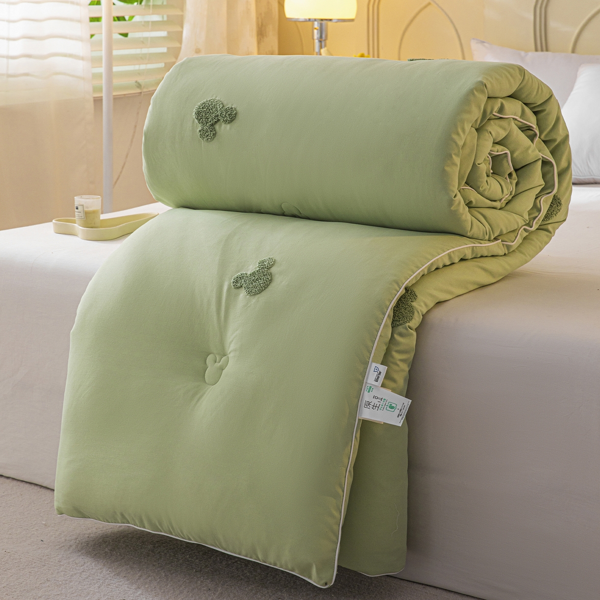 一加一 2025新款中科院抗菌毛巾刺绣大豆被被子被芯-米奇 米奇-绿