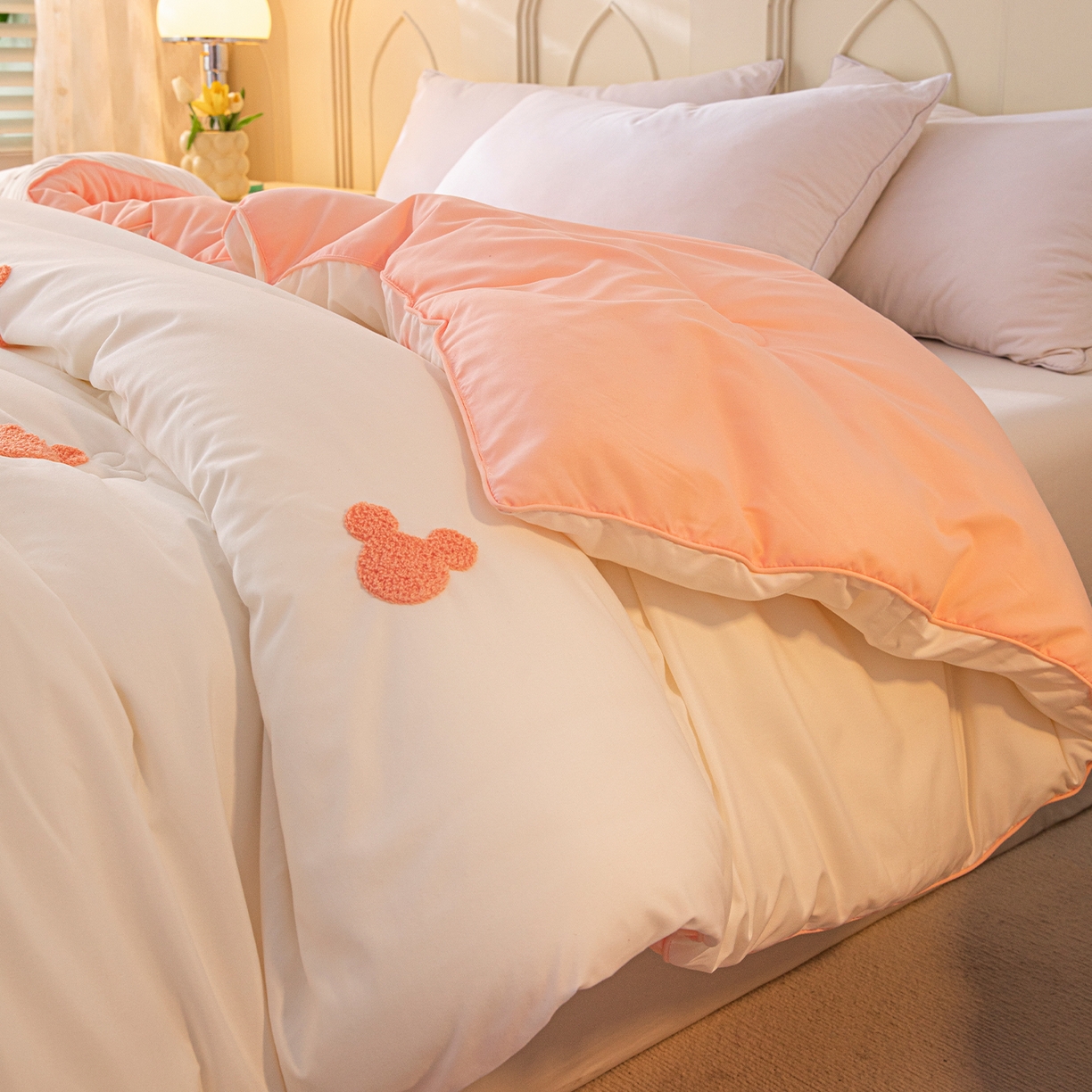 91家纺网 家纺一手货源 找家纺 一加一 2025新款中科院抗菌毛巾刺绣大豆被被子被芯-米奇 米奇-白＋粉