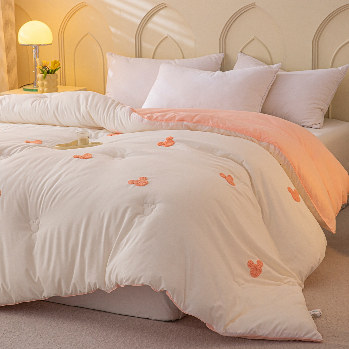 91家纺网 家纺一手货源 找家纺 一加一 2025新款中科院抗菌毛巾刺绣大豆被被子被芯-米奇 米奇-白＋粉