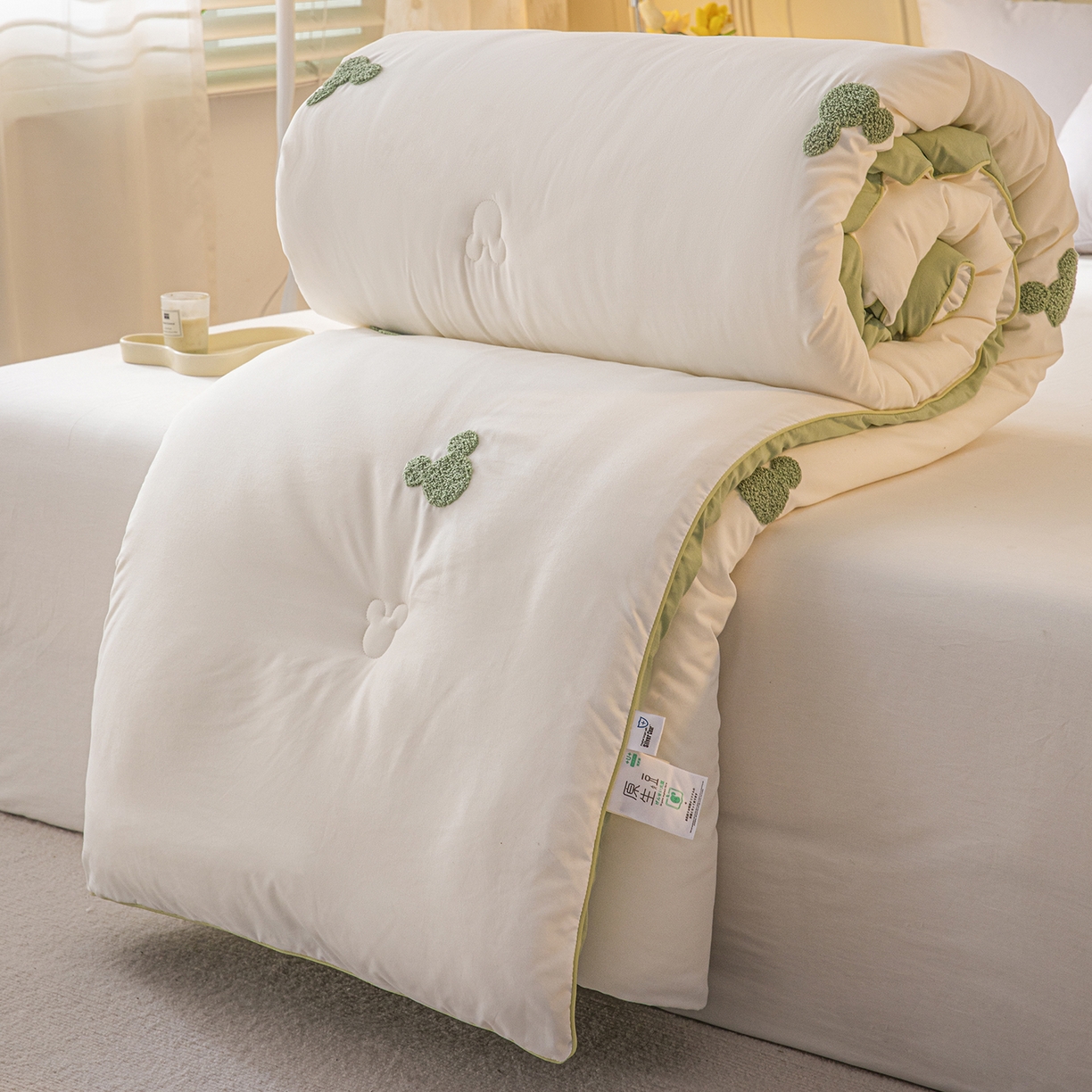 一加一 2025新款中科院抗菌毛巾刺绣大豆被被子被芯-米奇 米奇-白＋绿