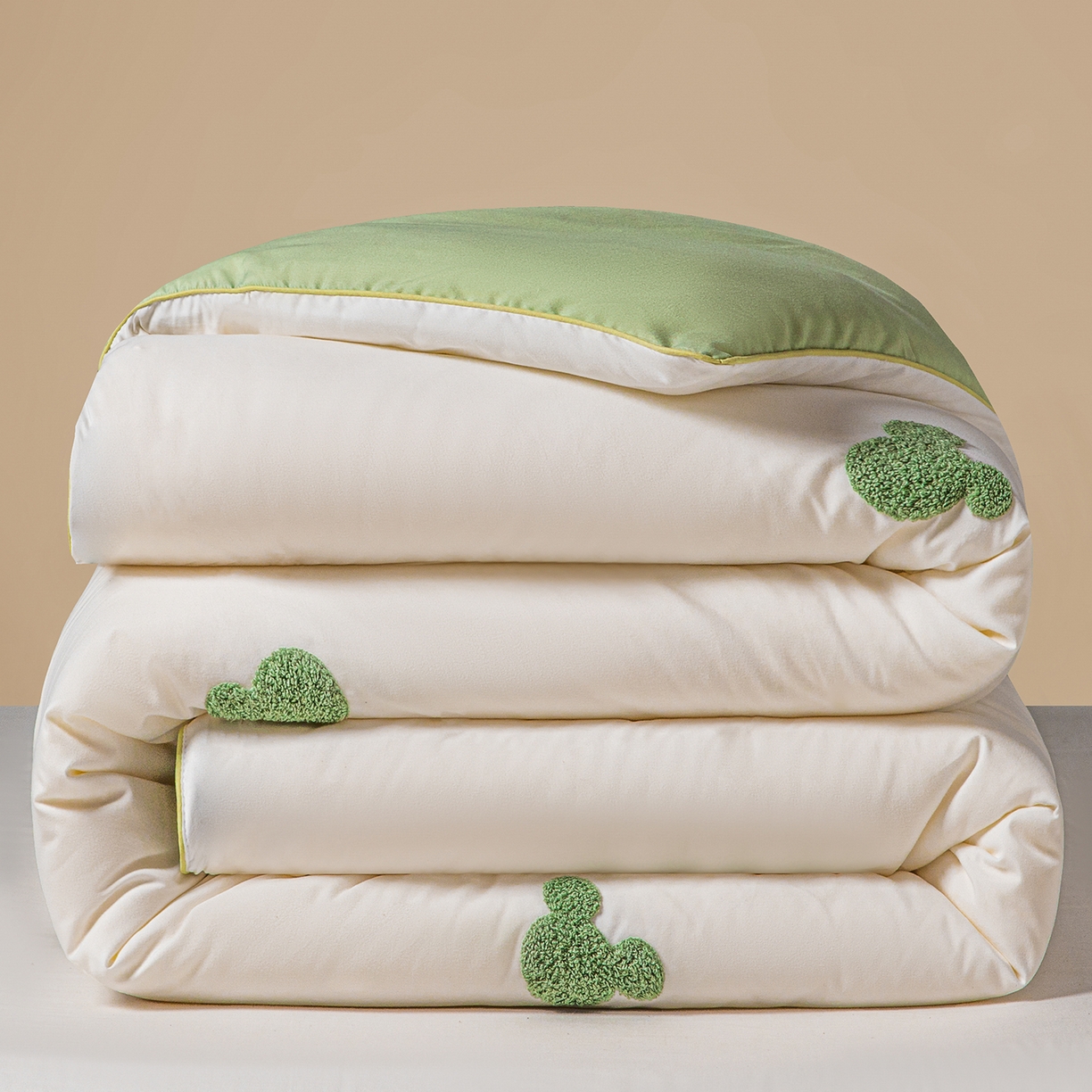 91家纺网 家纺一手货源 找家纺 一加一 2025新款中科院抗菌毛巾刺绣大豆被被子被芯-米奇 米奇-白＋绿