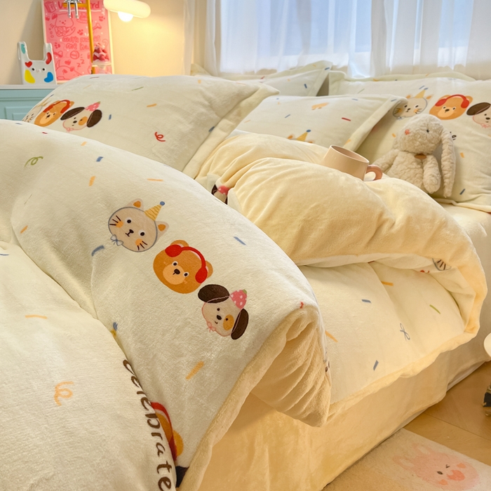 91家纺网 家纺一手货源 找家纺 慕尚家纺 2025新款高克重田园花卉类加厚牛奶绒3.5kg四件套 快乐乐园