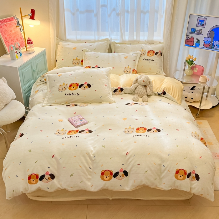 91家纺网 家纺一手货源 找家纺 慕尚家纺 2025新款高克重田园花卉类加厚牛奶绒3.5kg四件套 快乐乐园