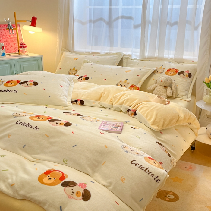 91家纺网 家纺一手货源 找家纺 慕尚家纺 2025新款高克重田园花卉类加厚牛奶绒3.5kg四件套 快乐乐园