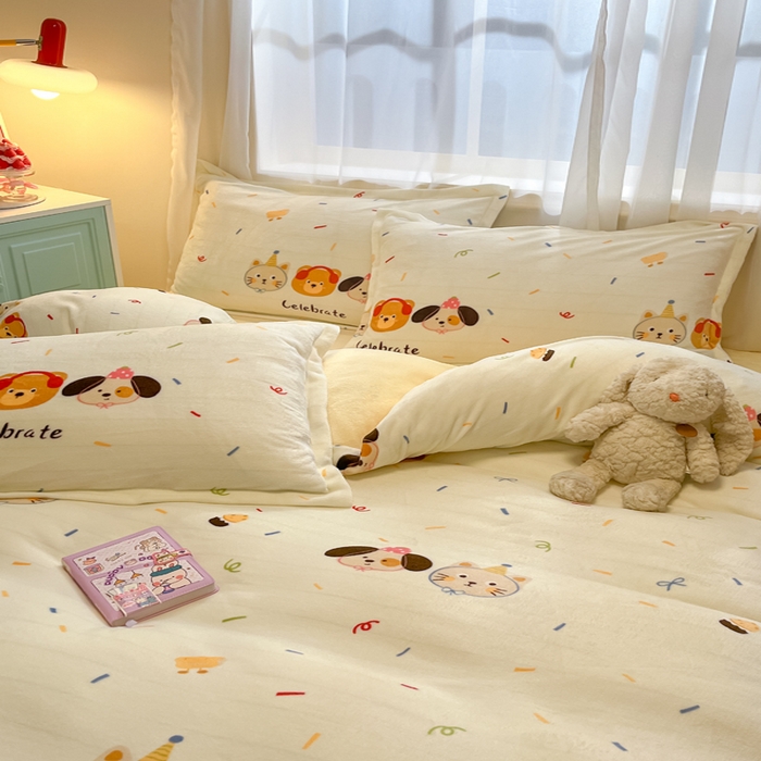 91家纺网 家纺一手货源 找家纺 慕尚家纺 2025新款高克重田园花卉类加厚牛奶绒3.5kg四件套 快乐乐园