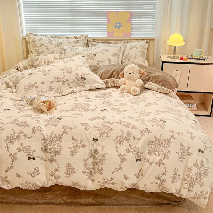 91家纺网 家纺一手货源 找家纺 慕尚家纺 2025新款高克重田园花卉类加厚牛奶绒3.5kg四件套 丽娜