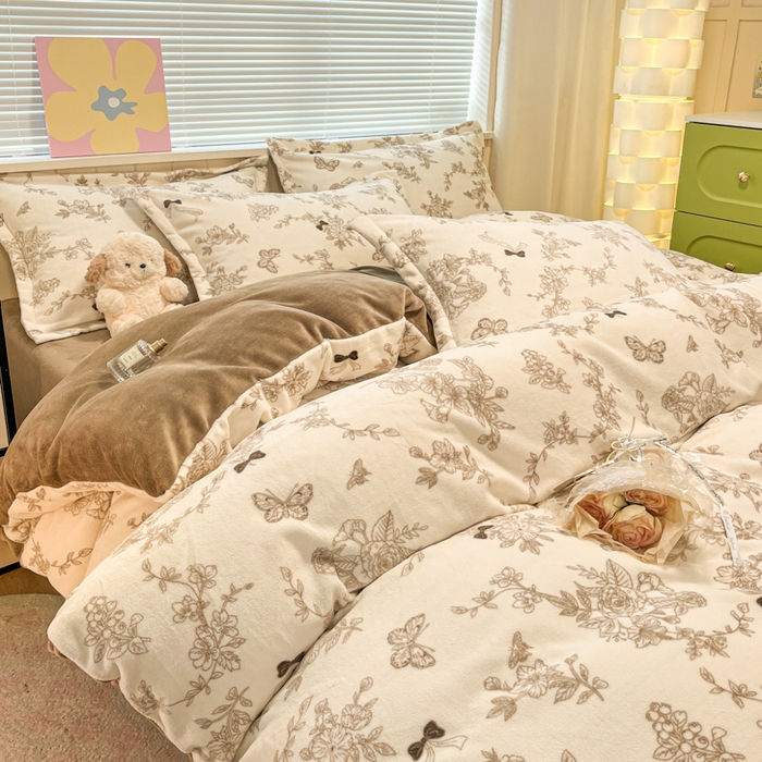 91家纺网 家纺一手货源 找家纺 慕尚家纺 2025新款高克重田园花卉类加厚牛奶绒3.5kg四件套 丽娜