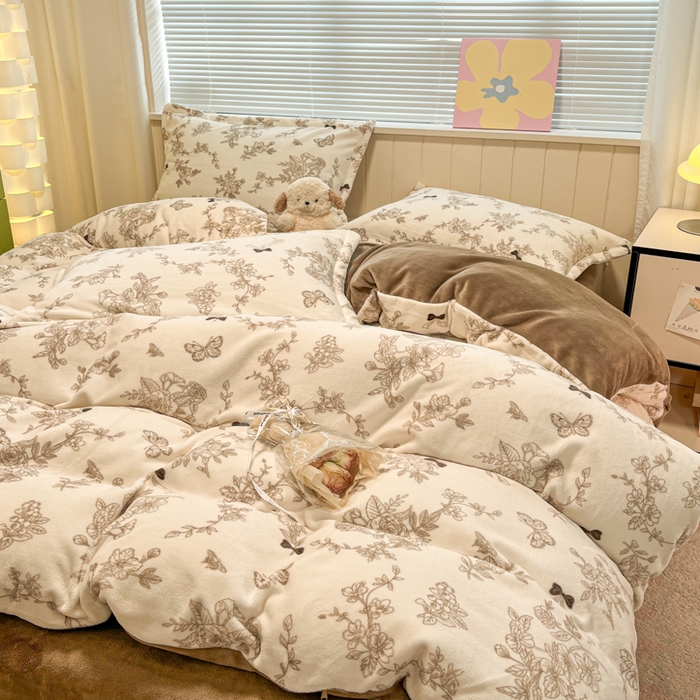 91家纺网 家纺一手货源 找家纺 慕尚家纺 2025新款高克重田园花卉类加厚牛奶绒3.5kg四件套 丽娜