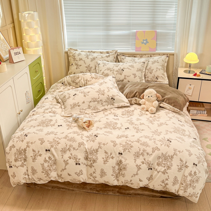 91家纺网 家纺一手货源 找家纺 慕尚家纺 2025新款高克重田园花卉类加厚牛奶绒3.5kg四件套 丽娜