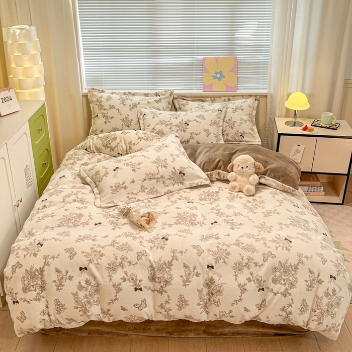 91家纺网 家纺一手货源 找家纺 慕尚家纺 2025新款高克重田园花卉类加厚牛奶绒3.5kg四件套 丽娜