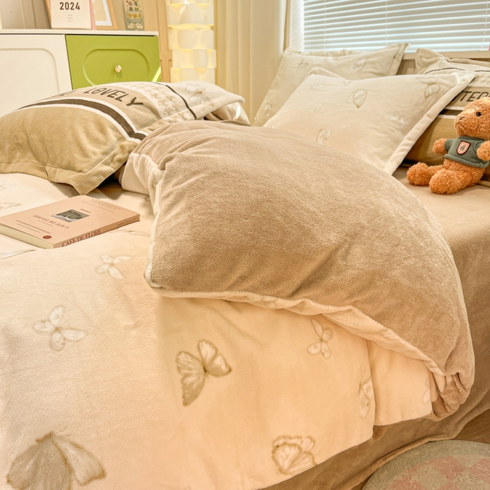 慕尚家纺 2025新款高克重田园花卉类加厚牛奶绒3.5kg四件套 梦蝶