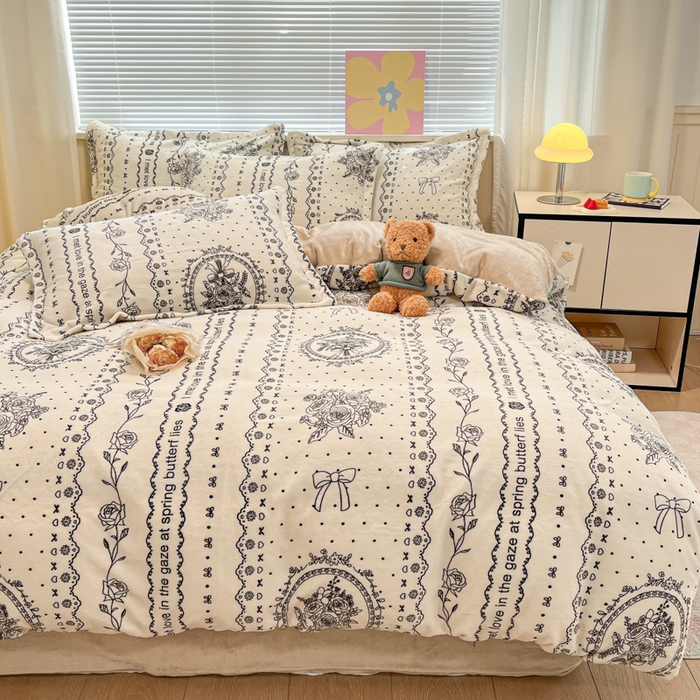 91家纺网 家纺一手货源 找家纺 慕尚家纺 2025新款高克重田园花卉类加厚牛奶绒3.5kg四件套 摩登花园