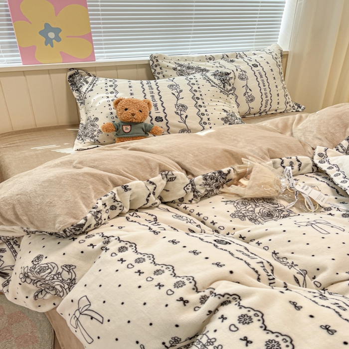 91家纺网 家纺一手货源 找家纺 慕尚家纺 2025新款高克重田园花卉类加厚牛奶绒3.5kg四件套 摩登花园