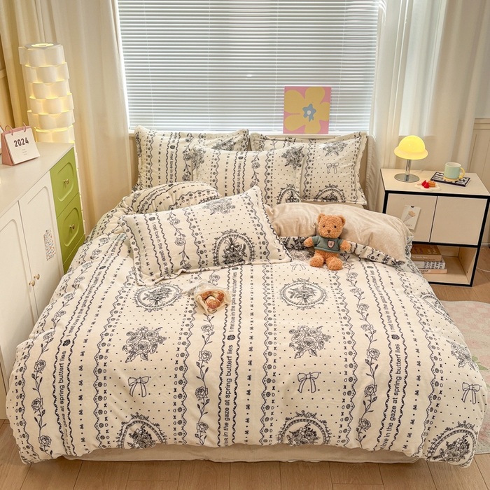 91家纺网 家纺一手货源 找家纺 慕尚家纺 2025新款高克重田园花卉类加厚牛奶绒3.5kg四件套 摩登花园