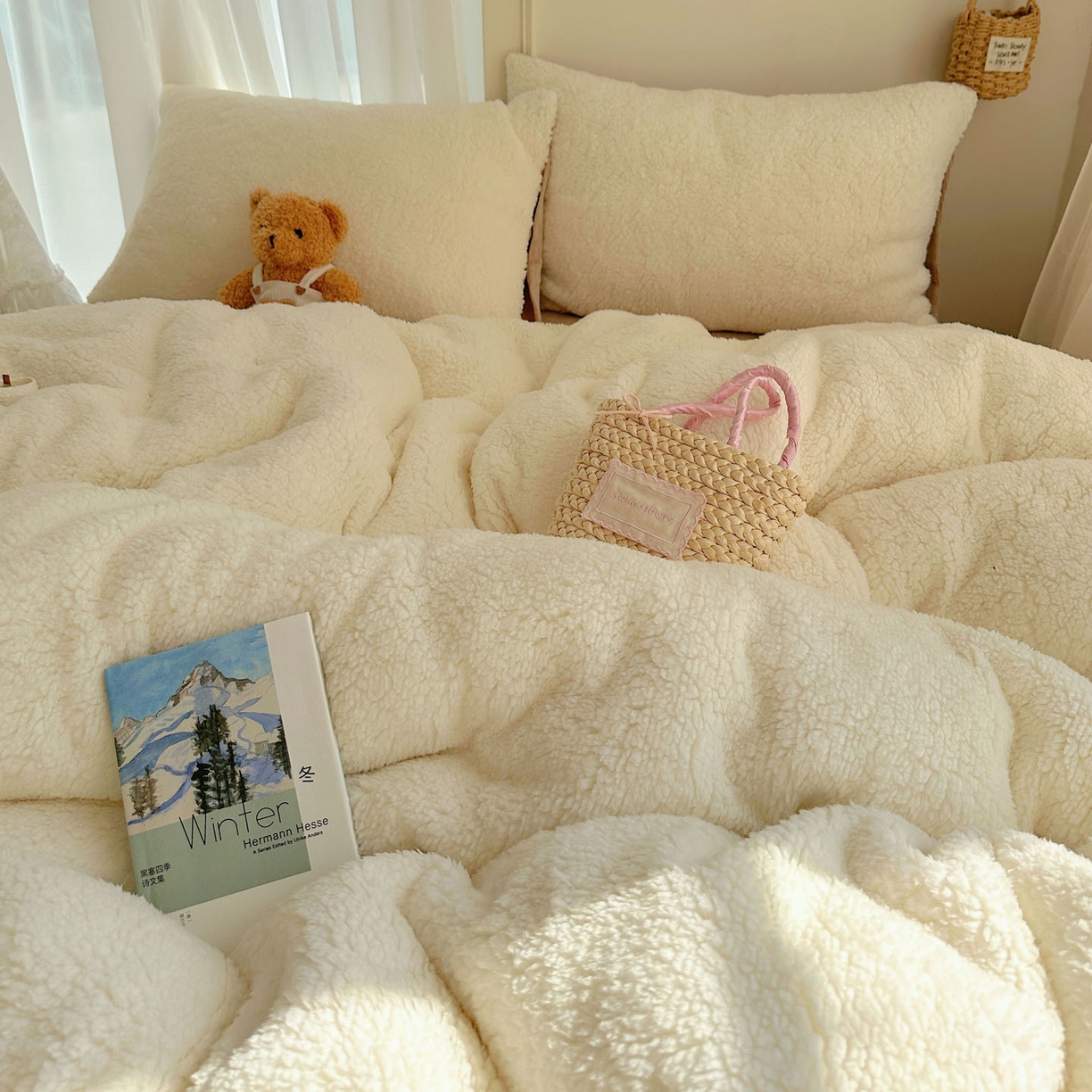 91家纺网 家纺一手货源 找家纺 顾里家纺 2025新款ins韩系糯糯羊羔绒四套件 羊羔咖