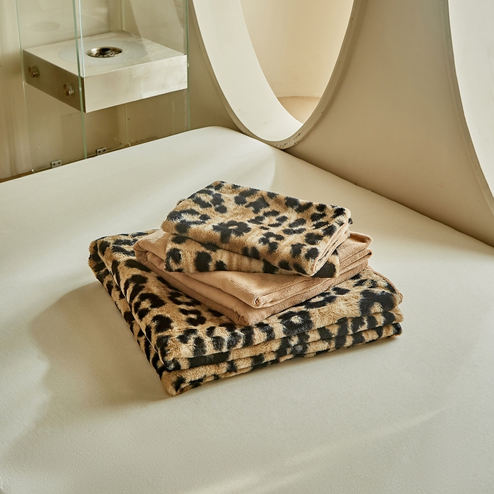 91家纺网 家纺一手货源 找家纺 缘生活 2025新款仿兔毛绒印花四件套 仿兔毛绒 豹纹-卡其