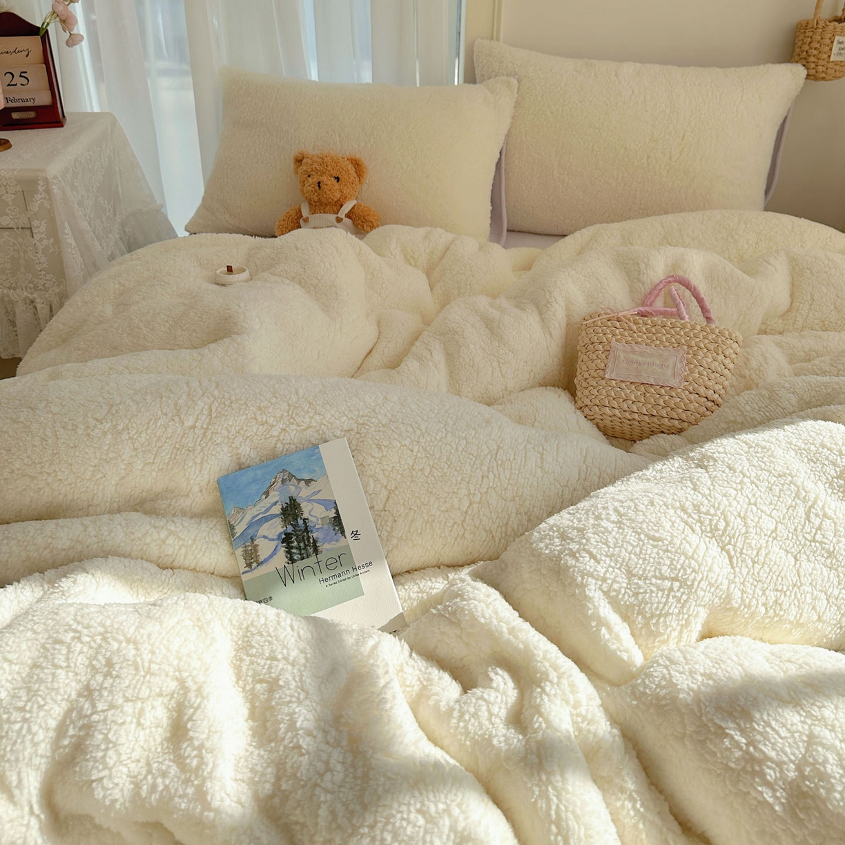 91家纺网 家纺一手货源 找家纺 顾里家纺 2025新款ins韩系糯糯羊羔绒四套件 羊羔米