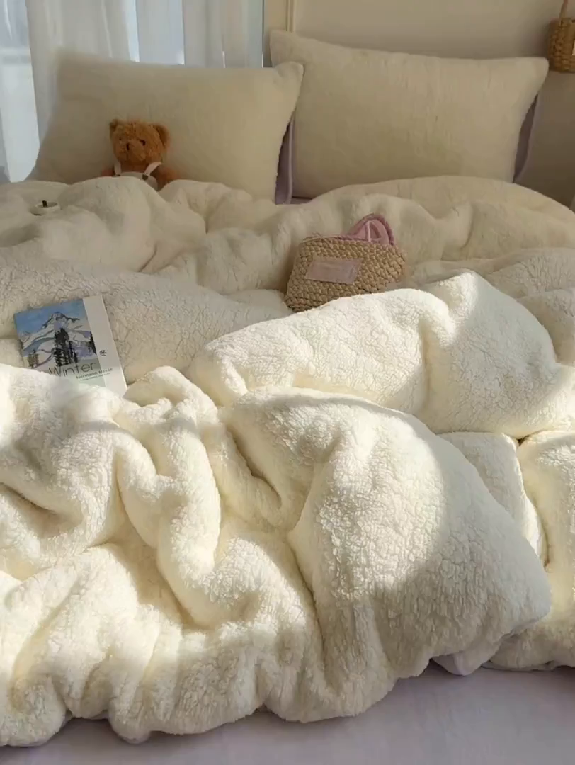 91家纺网 家纺一手货源 找家纺 顾里家纺 2025新款ins韩系糯糯羊羔绒四套件 羊羔米