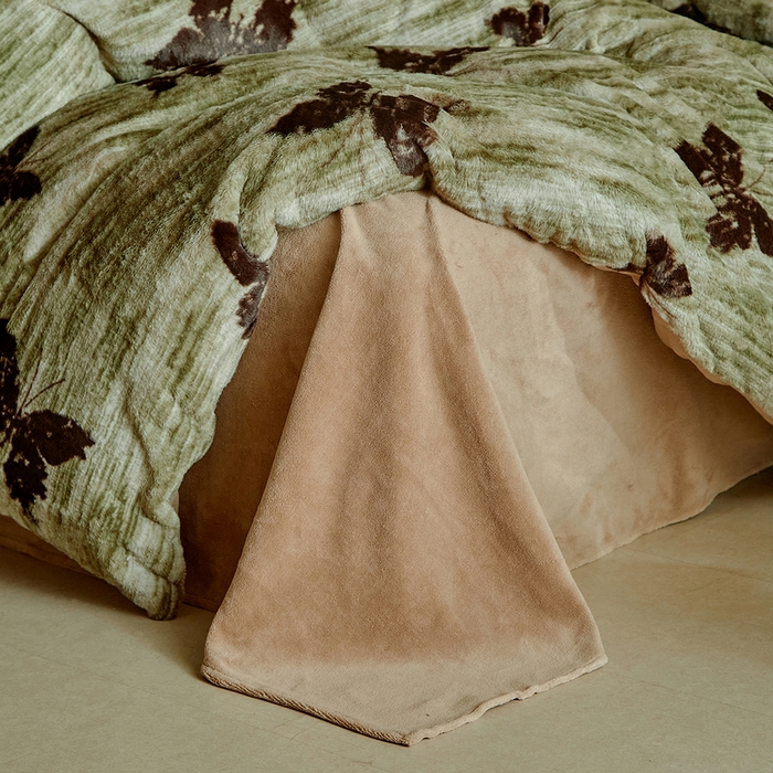 91家纺网 家纺一手货源 找家纺 缘生活 2025新款仿兔毛绒印花四件套 仿兔毛绒 蝴蝶-抹茶绿