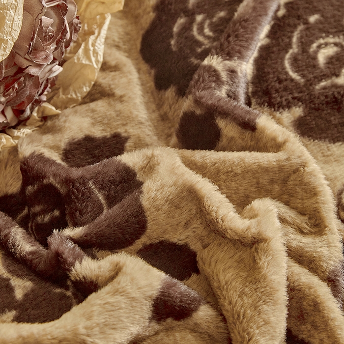 91家纺网 家纺一手货源 找家纺 缘生活 2025新款仿兔毛绒印花四件套 仿兔毛绒 玫瑰-卡其