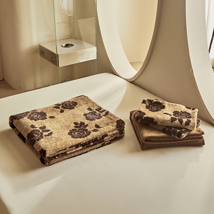 91家纺网 家纺一手货源 找家纺 缘生活 2025新款仿兔毛绒印花四件套 仿兔毛绒 玫瑰-卡其