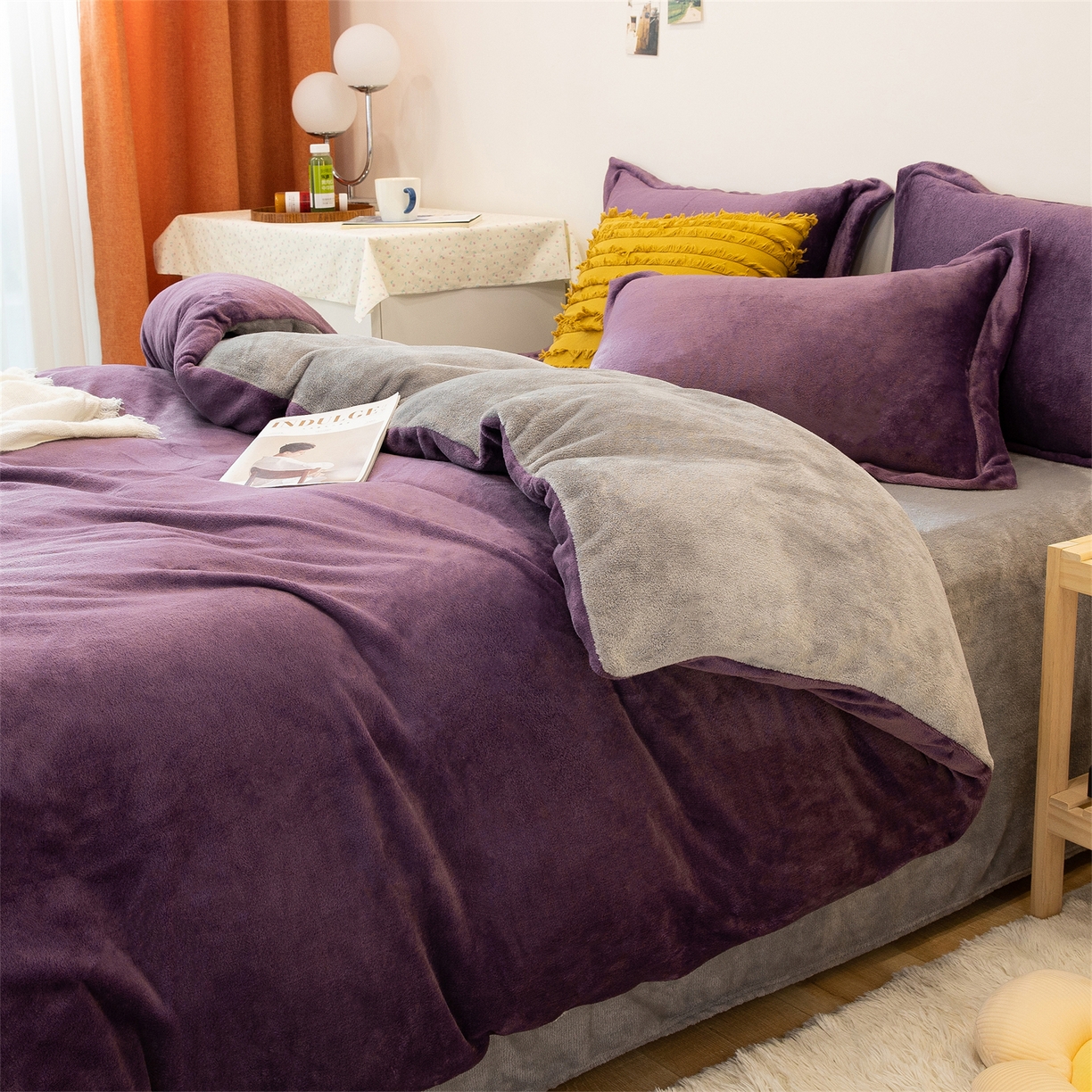 91家纺网 家纺一手货源 找家纺 （总）兰紫橙家纺 2025新款双面绒纯色双拼牛奶绒四件套--全尺寸