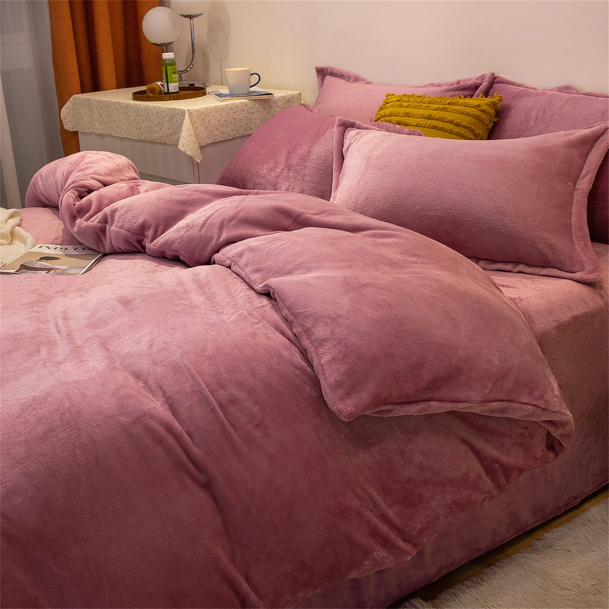 91家纺网 家纺一手货源 找家纺 （总）兰紫橙家纺 2025新款双面绒纯色双拼牛奶绒四件套--全尺寸