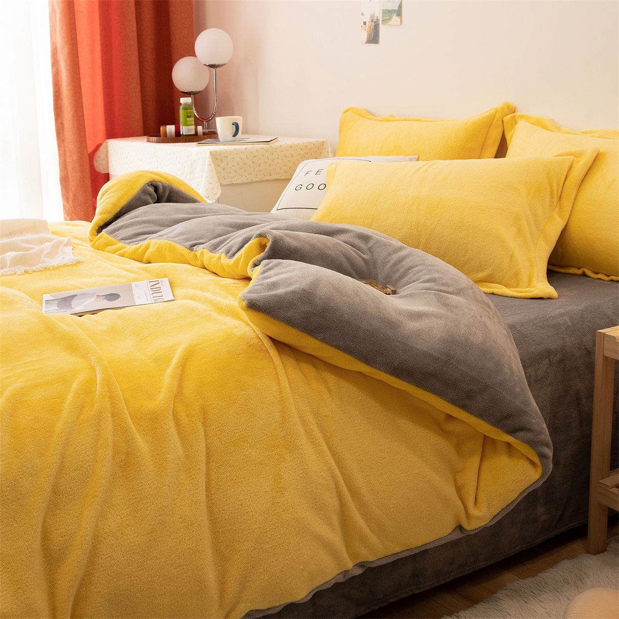 91家纺网 家纺一手货源 找家纺 （总）兰紫橙家纺 2025新款双面绒纯色双拼牛奶绒四件套--全尺寸