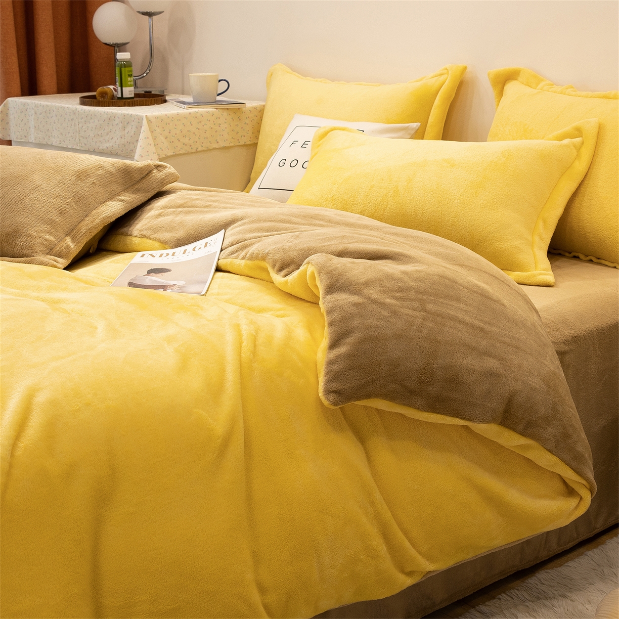 91家纺网 家纺一手货源 找家纺 （总）兰紫橙家纺 2025新款双面绒纯色双拼牛奶绒四件套--全尺寸