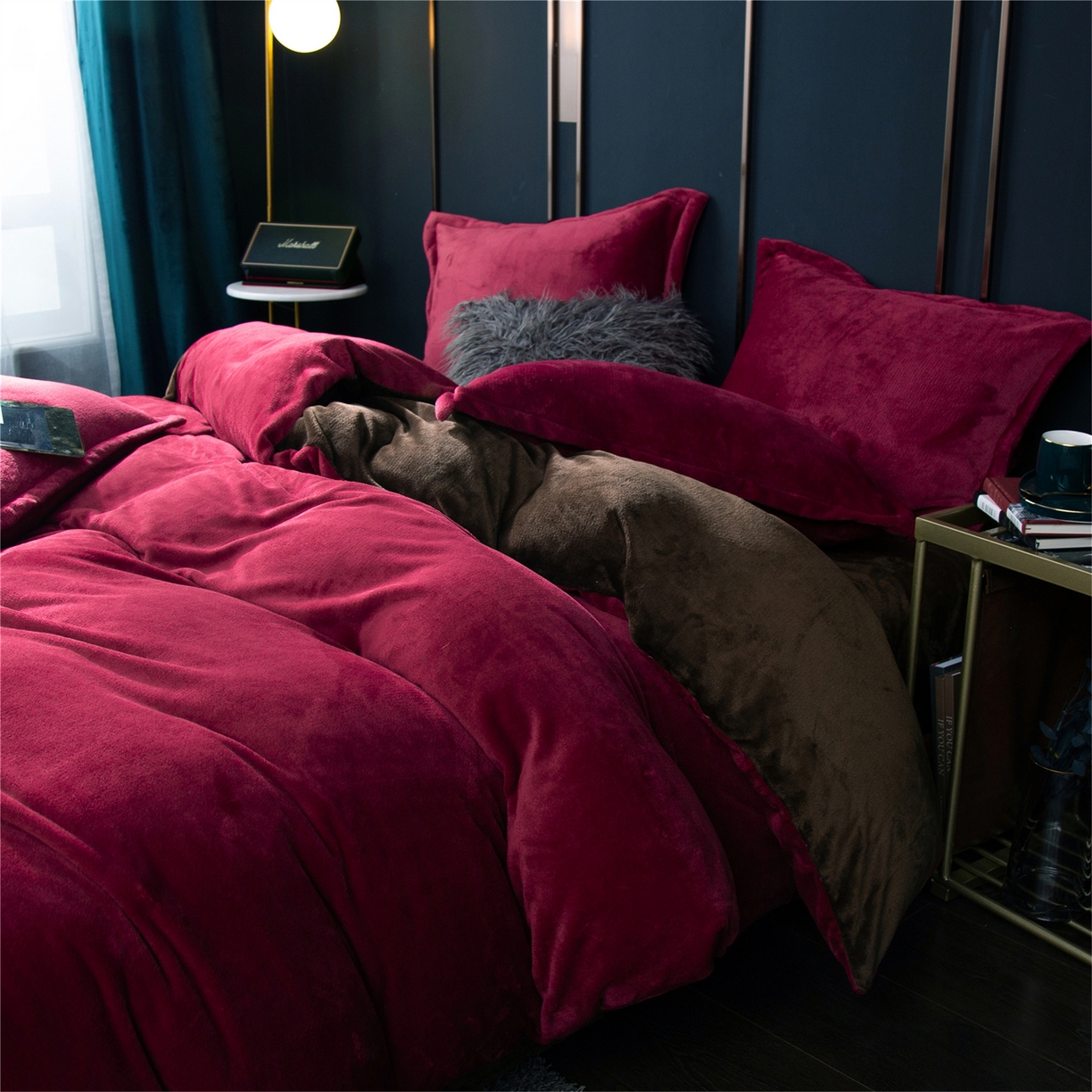 91家纺网 家纺一手货源 找家纺 （总）兰紫橙家纺 2025新款双面绒纯色双拼牛奶绒四件套--全尺寸