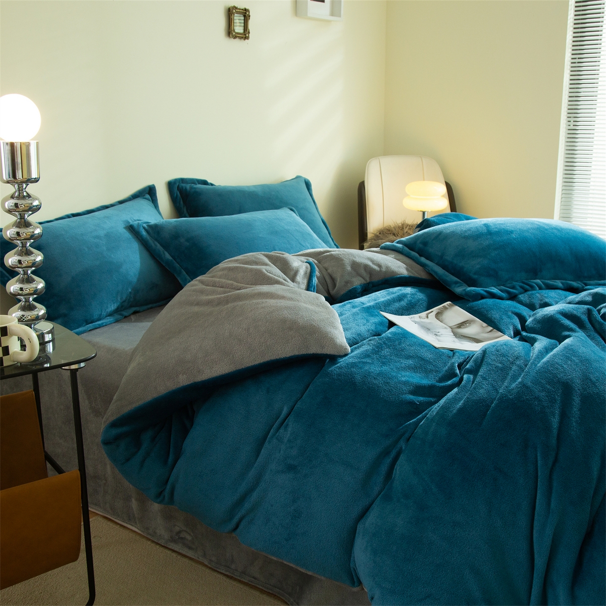 91家纺网 家纺一手货源 找家纺 （总）兰紫橙家纺 2025新款双面绒纯色双拼牛奶绒四件套--全尺寸