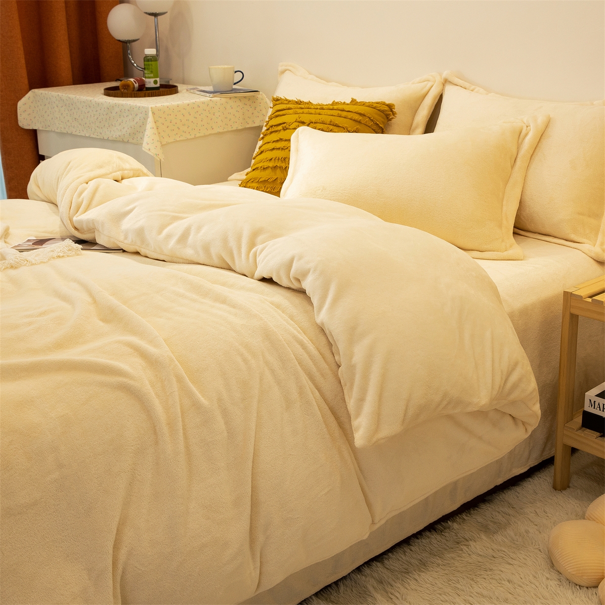 91家纺网 家纺一手货源 找家纺 （总）兰紫橙家纺 2025新款双面绒纯色双拼牛奶绒四件套--全尺寸