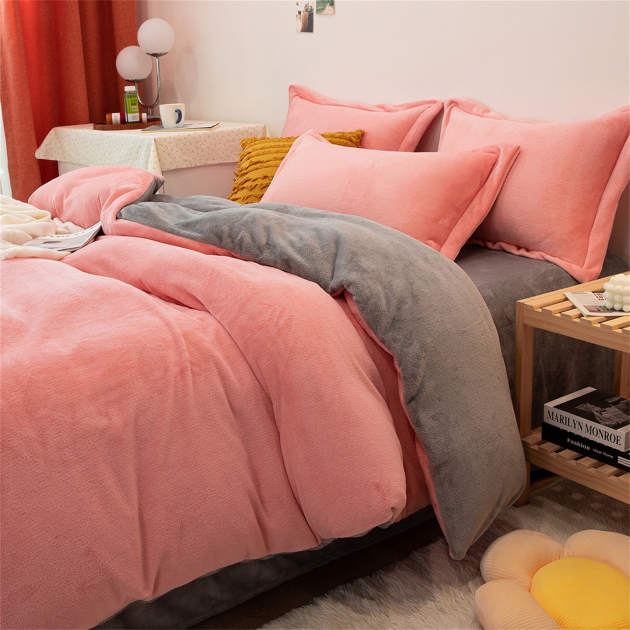 91家纺网 家纺一手货源 找家纺 （总）兰紫橙家纺 2025新款双面绒纯色双拼牛奶绒四件套--全尺寸