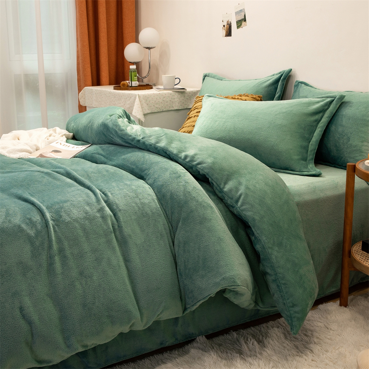 91家纺网 家纺一手货源 找家纺 （总）兰紫橙家纺 2025新款双面绒纯色双拼牛奶绒四件套--全尺寸