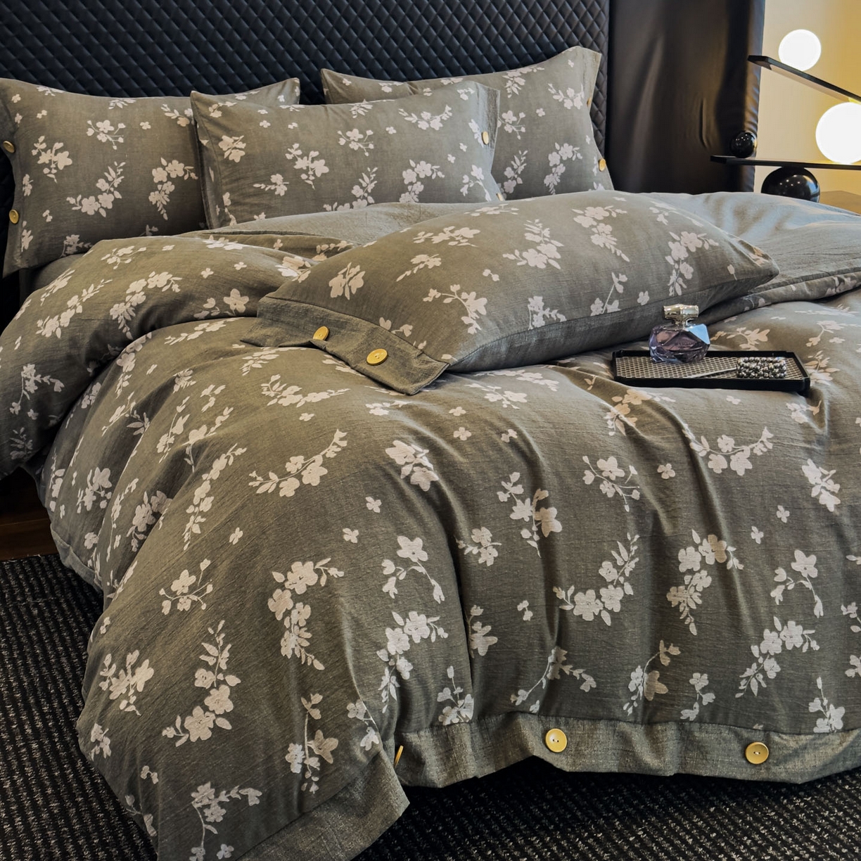 91家纺网 家纺一手货源 找家纺 （总）晚爱家纺（原晚安家居） 2025新款A类原麻四件套纽扣款加厚双层纱仿亚麻套件四件套