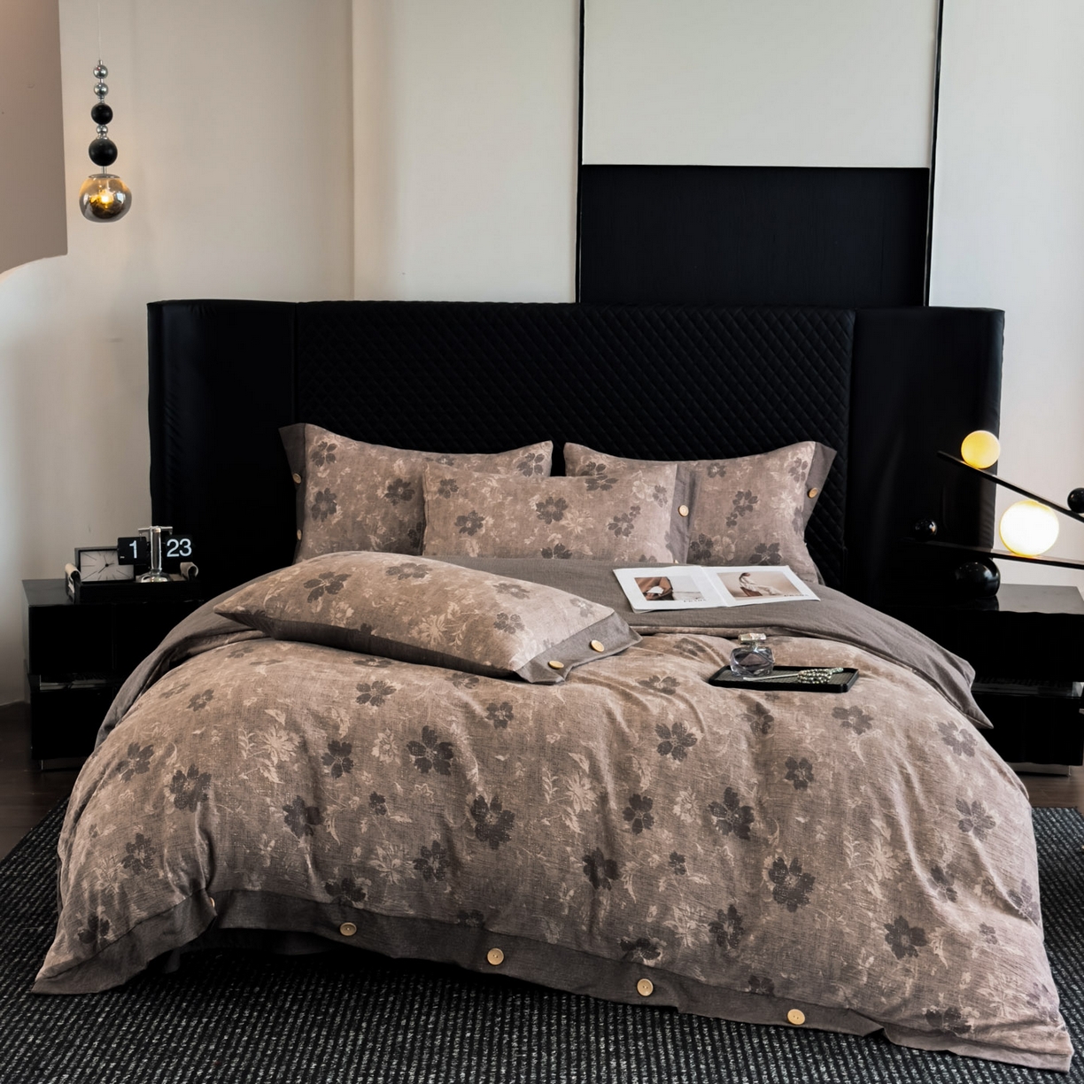 91家纺网 家纺一手货源 找家纺 晚爱家纺（原晚安家居） 2025新款A类原麻四件套纽扣款加厚双层纱仿亚麻套件四件套浮华若梦