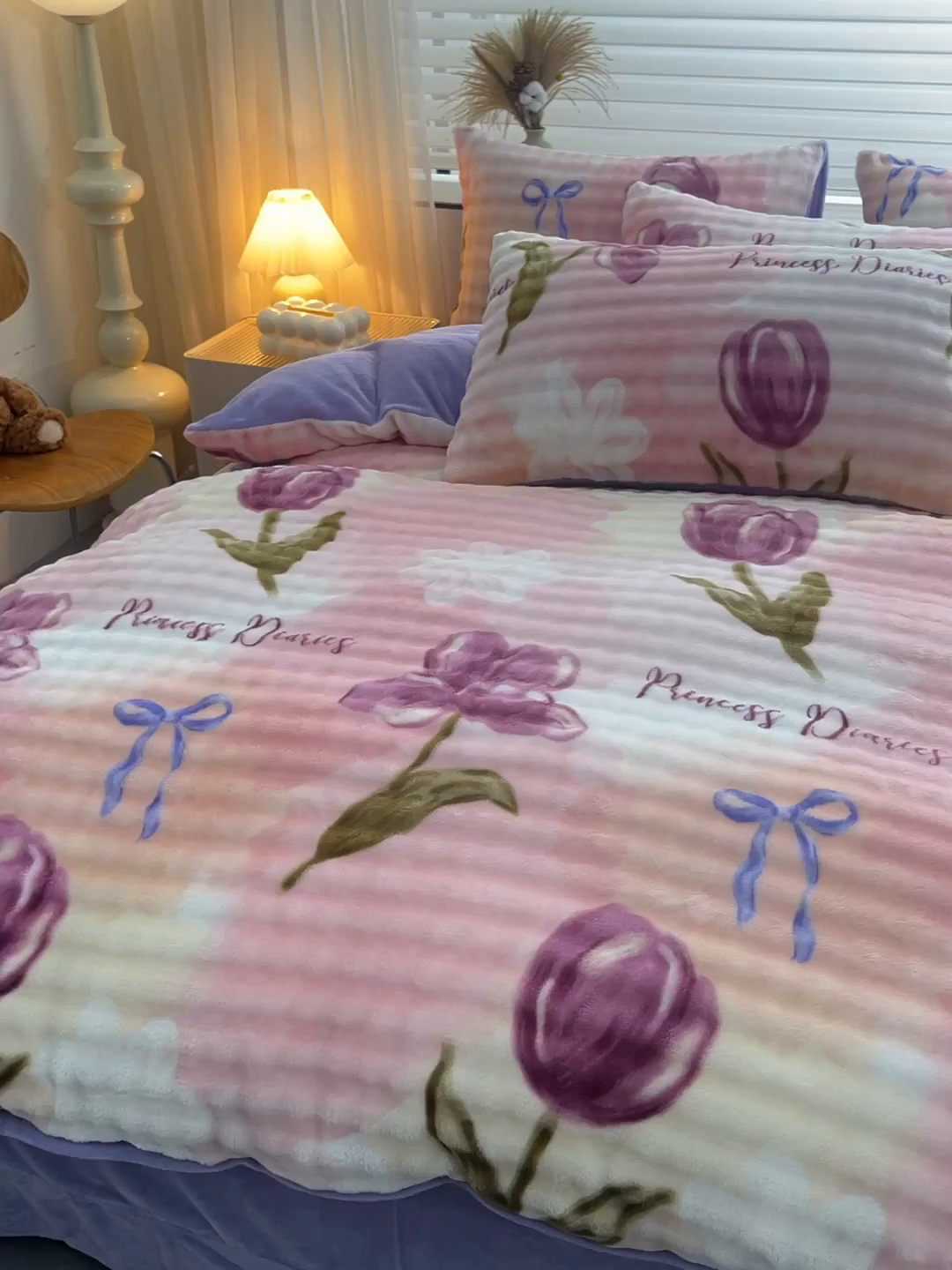 91家纺网 家纺一手货源 找家纺 苏迪网销供货 2025新款牛奶绒加厚高克重A类兔毛牛奶泡泡绒四件套 盛夏花开