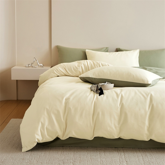 91家纺网 家纺一手货源 找家纺 禾时 2025新款A类全棉纯棉贡缎磨毛双拼色四件套 林昔