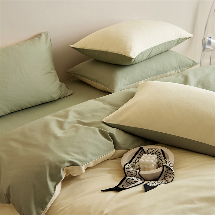 91家纺网 家纺一手货源 找家纺 禾时 2025新款A类全棉纯棉贡缎磨毛双拼色四件套 林昔