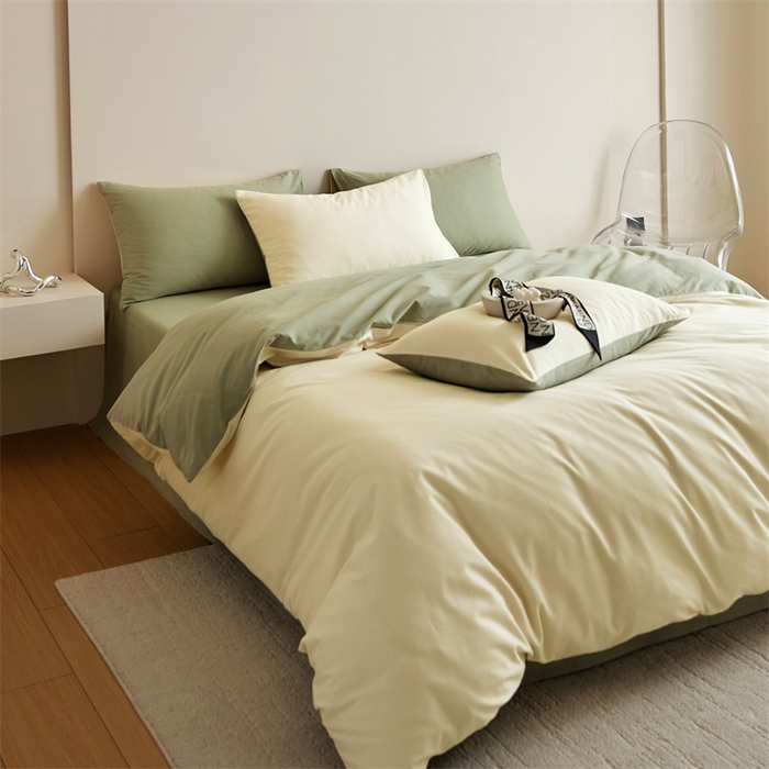 91家纺网 家纺一手货源 找家纺 禾时 2025新款A类全棉纯棉贡缎磨毛双拼色四件套 林昔