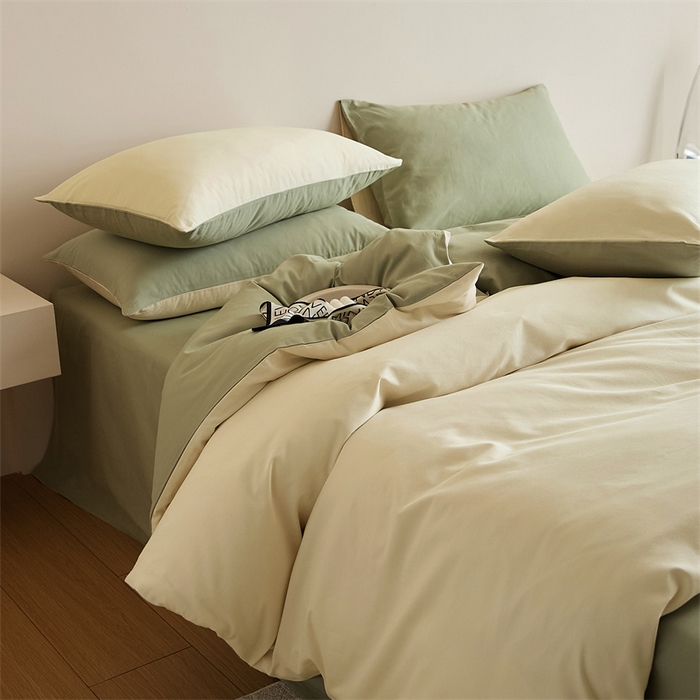 91家纺网 家纺一手货源 找家纺 禾时 2025新款A类全棉纯棉贡缎磨毛双拼色四件套 林昔