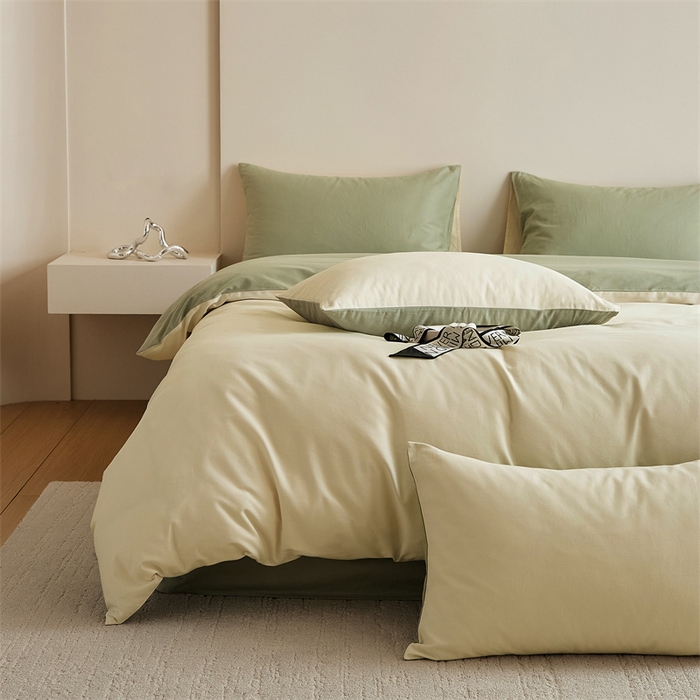 91家纺网 家纺一手货源 找家纺 禾时 2025新款A类全棉纯棉贡缎磨毛双拼色四件套 林昔