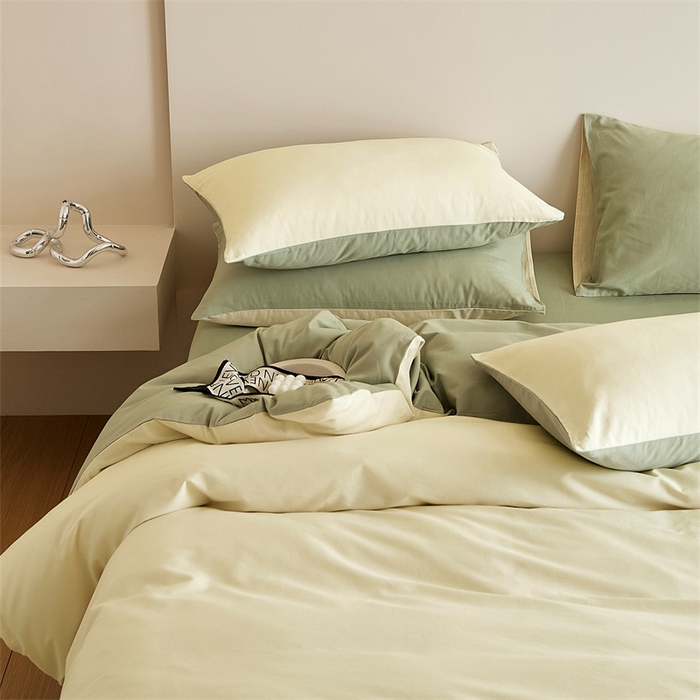 91家纺网 家纺一手货源 找家纺 禾时 2025新款A类全棉纯棉贡缎磨毛双拼色四件套 林昔