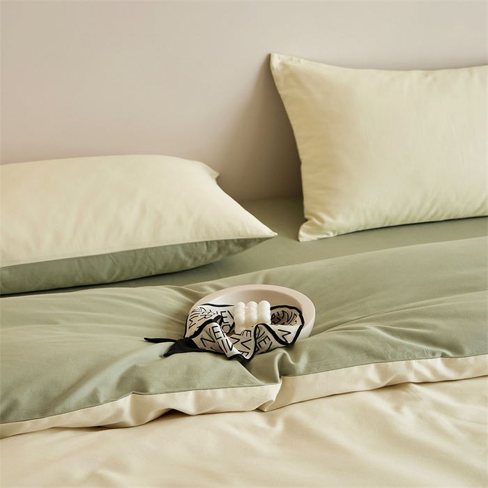 91家纺网 家纺一手货源 找家纺 禾时 2025新款A类全棉纯棉贡缎磨毛双拼色四件套 林昔