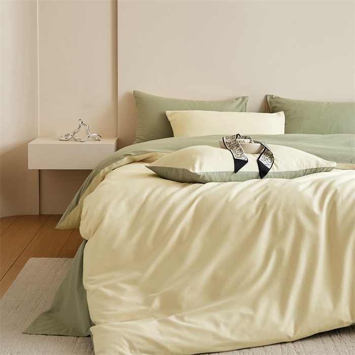 91家纺网 家纺一手货源 找家纺 禾时 2025新款A类全棉纯棉贡缎磨毛双拼色四件套 林昔