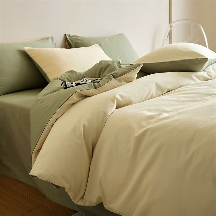 禾时 2025新款A类全棉纯棉贡缎磨毛双拼色四件套 林昔