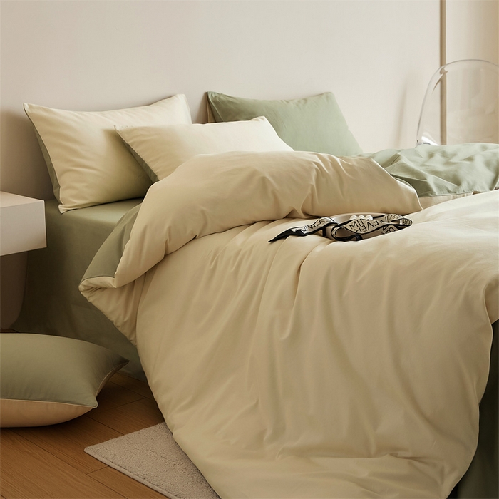 91家纺网 家纺一手货源 找家纺 禾时 2025新款A类全棉纯棉贡缎磨毛双拼色四件套 林昔